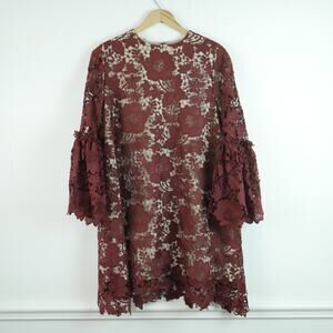 Anthropologie Korovilas Size 8 Mini Dress Sheer Lace Statement Sleeve Romantic